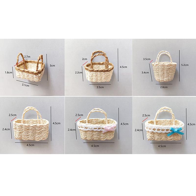 Dollhouse Hand Woven Rattan Basket Shopping Basket Straw Handbags Dollhouse Weaving Beach Bag For Dolls Miniature Decoration