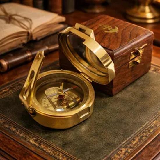Brass Brunton Compass Handcrafted Wooden Box Home Decor Birthday Gift