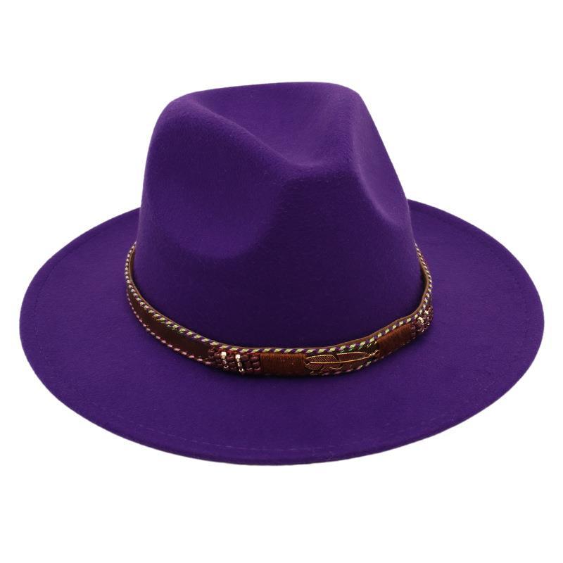 Minority Stage Top Hat Metal Feather Jazz Hat Men'S And Women'S Ethnic Style Felt Hat Tibetan Wool Hat