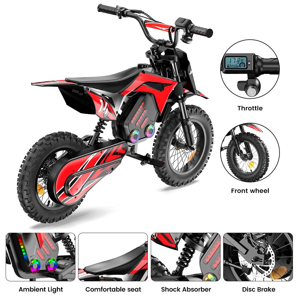 iScooter A14 14'' Children's Electric Motorcycle 500W Motor 36V/5.2Ah Battery 27KM/H Max Speed Front And Rear Dual Shock Absorption With Bluetooth