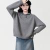 Women's Gray Polo Collar Toggle Sweater: 2025 Autumn/Winter Loose, Thick Knitted Pullover.