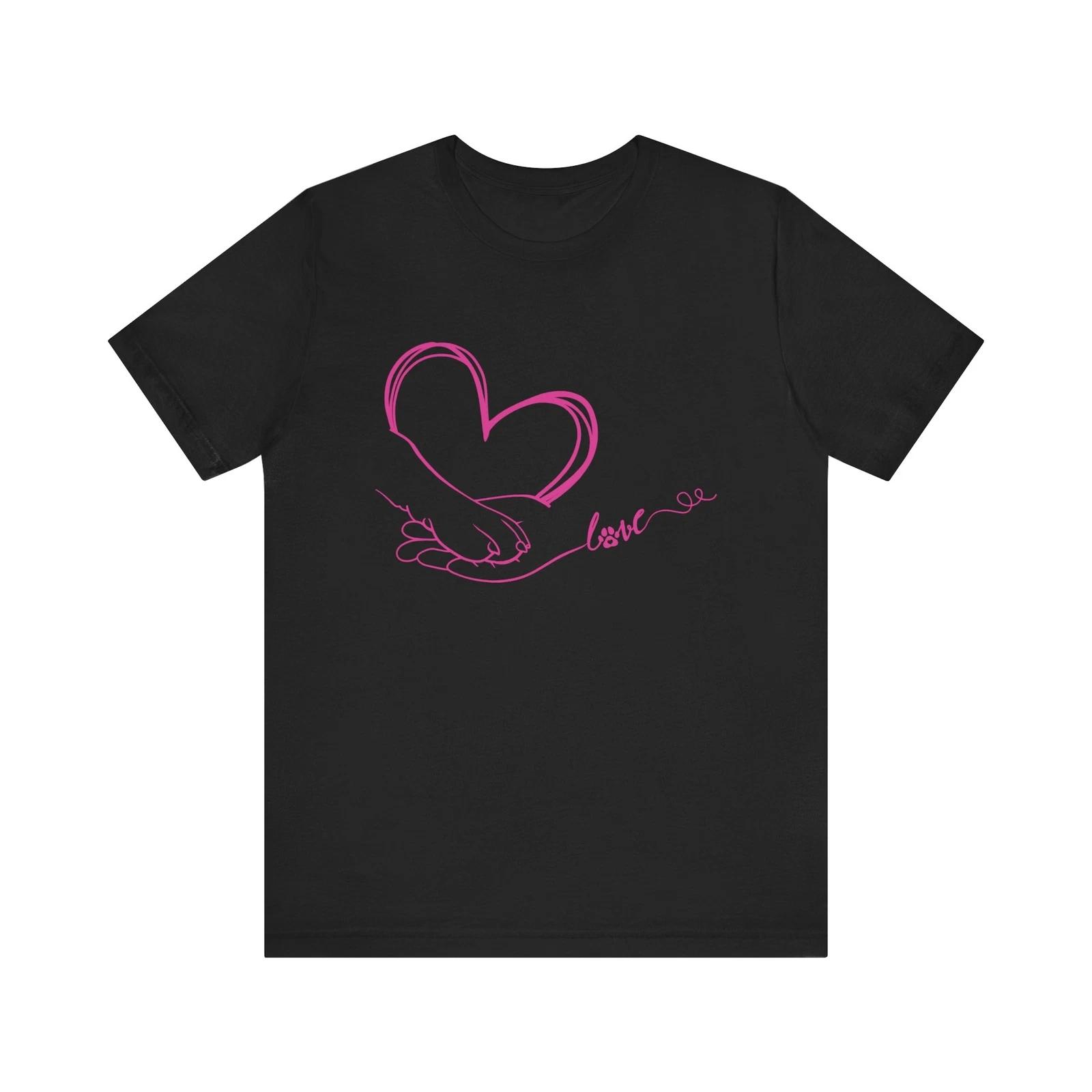 Minimalist Hand and Paw Heart Tee for Dog Cat Lovers Valentine Gift Pet T-Shirt 3XL