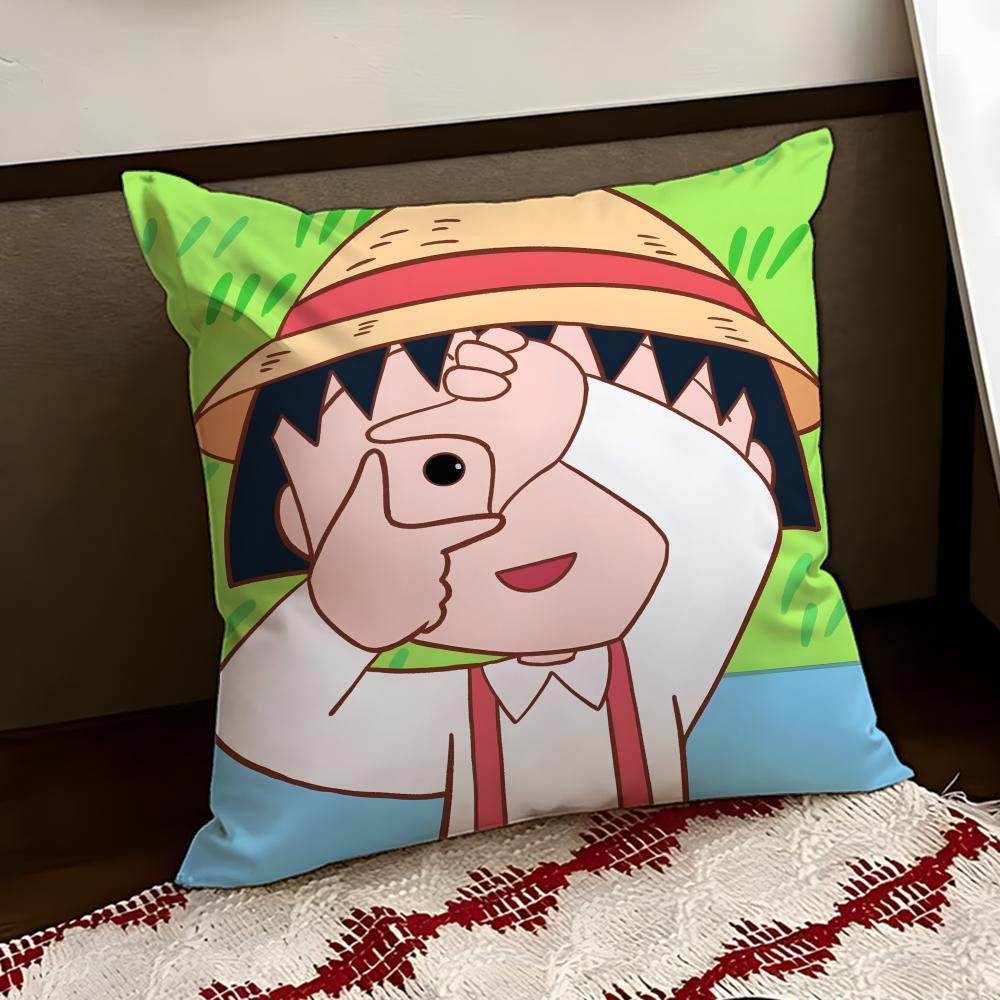 Cute anime CChibi MMaruko Chan Cushion Cover Reversible Soft Durable Pillow Cover Home  Car MultiScene Use for Daily Comfort