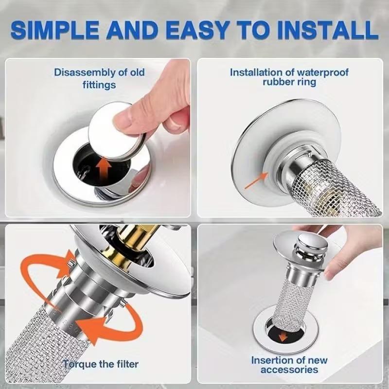 1-20PCS Universal Sink Drain Stopper Stainless Steel Easy Install Pop Up Strainer Anti Odor Anti Clog Bathroom Basin Filter