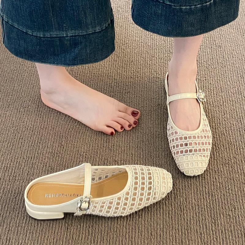 Fashion Female Shoes Ladies' Slippers Loafers Square Heel Cover Toe 2025 Block Soft Slides Female Shoes Womens Slippers Outdoor Loafers