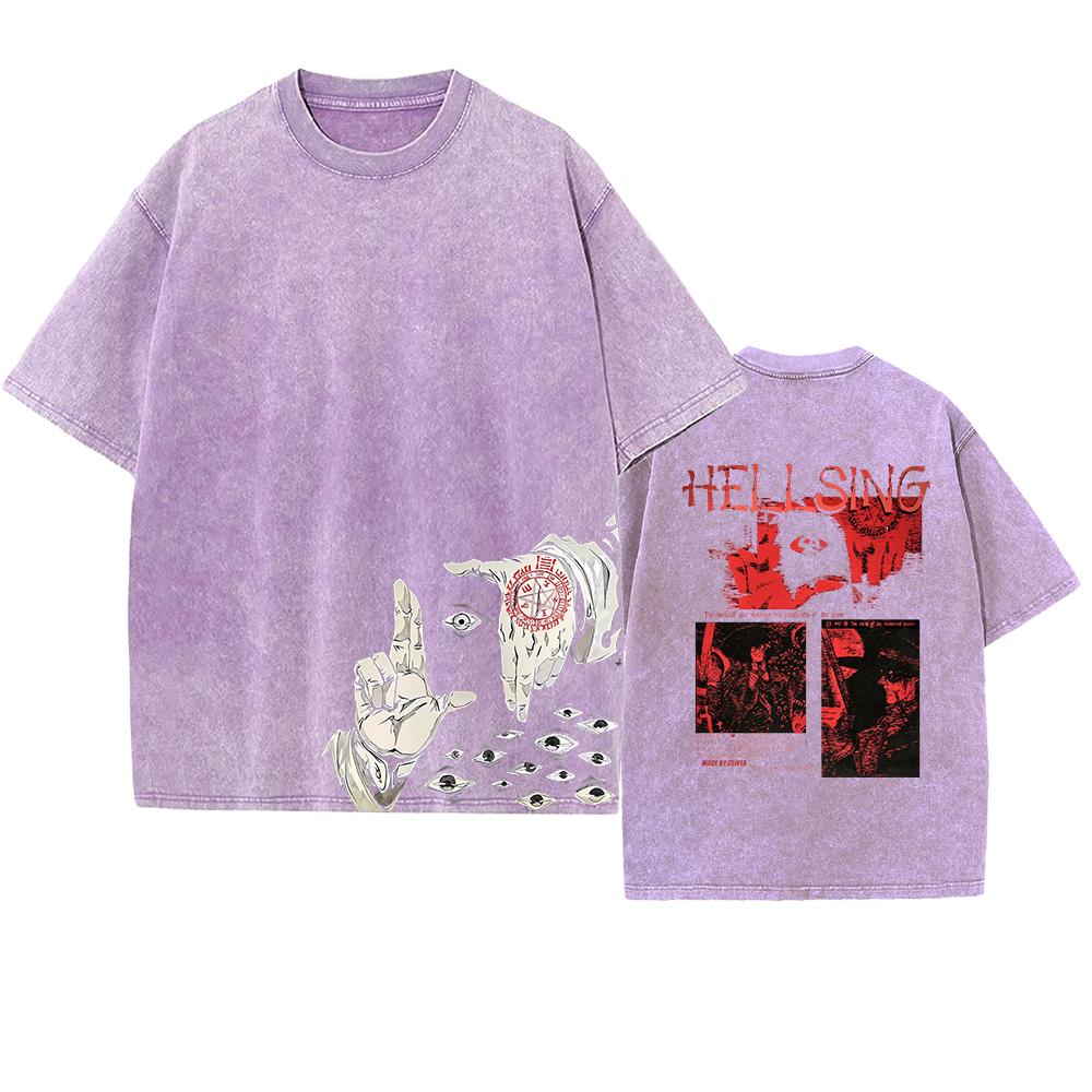 Alucard Hellsing Manga Graphic Tshirt Men Women Clothing Vintage Washed Oversized T Shirt Summer Cotton Short Sleeve Tees Tops