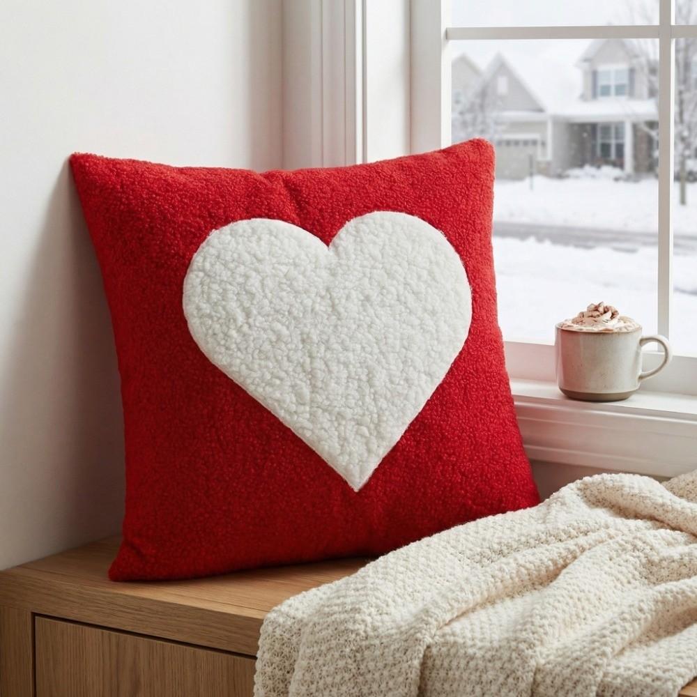 Soft Valentine Heart Pattern Pillowcase Embroidery Decorative Tufted Cushion Case 45CM Square Throw Pillow Cover Bedroom
