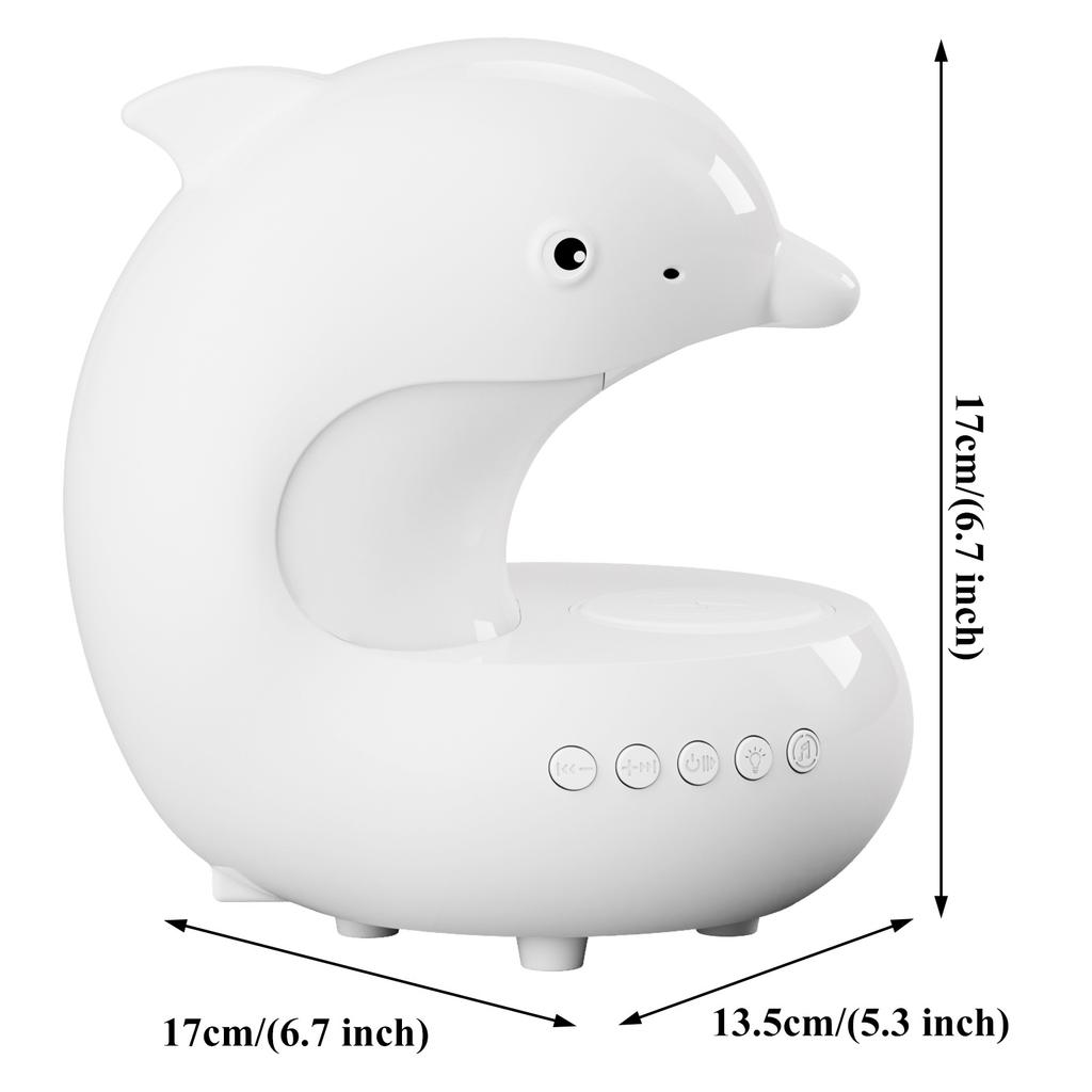 Cute Dolphin RGB Atmosphere Night Light with Bluetooth Speaker & 15W Wireless Phone Charging for Home Bedroom Beside Table Lamp