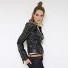 European & American Women's Punk Style Rivet Lapel Faux Sheepskin Motorcycle Jacket for Autumn & Winter