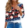Women's T Shirt Tee Christmas Printed Button 3/4 Sleeve Tunic Daily Weekend Fashion Basic V- Neck Regular Top