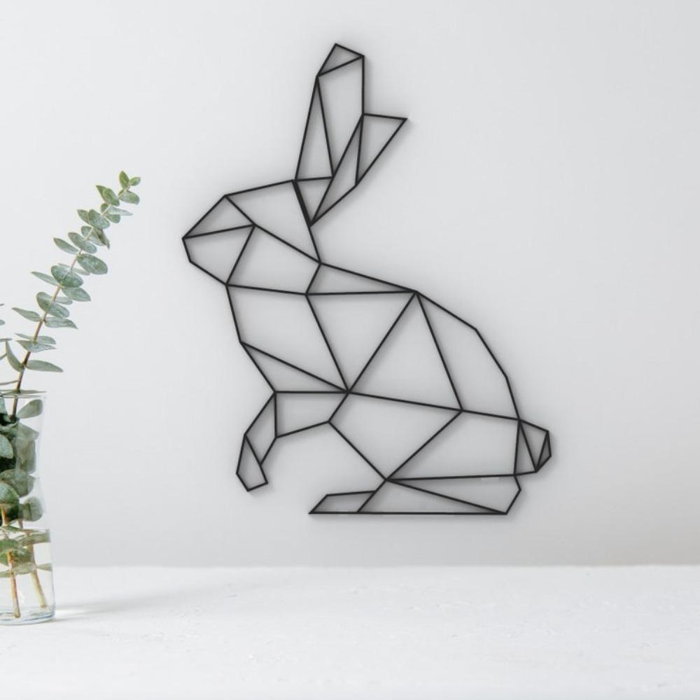 Geometric Animal Wall Art Metal Rabbit Sculpture Home Decor Bunny Figurine Hanging Statue