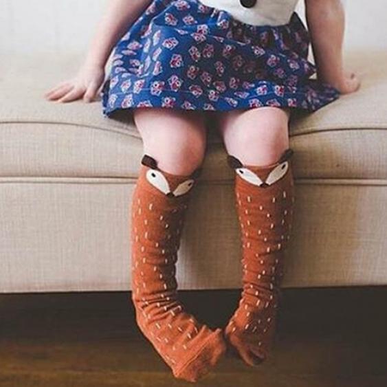 Baby Barn Flickor Mode Bomull Småbarn Räv Mönster Knähöga Strumpor