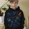 Boys' Black Hoodie with Vibrant Game Console Print - Casual and Comfortable Polyester Blend, Long Sleeves