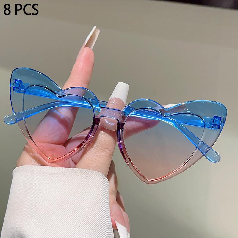 8 Pcs Per Set Cute Heart Shaped Sunglasses for Girls New Stylish Multi-color Children Sun Glasses Trendy Gradient Decor Shades