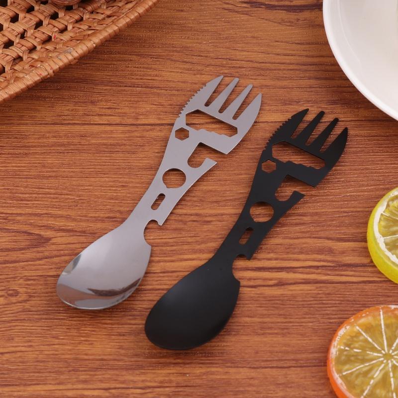 1/5Pcs 10-in-1 Stainless Steel Camping Utensils Set - Travel Hiking Cutlery Fork Spoon Opener Outdoor Survival Gear Tableware