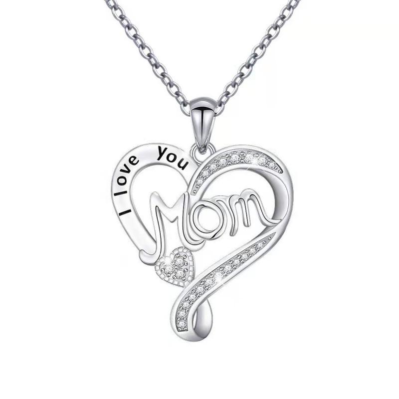 I LOVE YOU MOM Rhinestone Pendant Necklace for Mother s Day