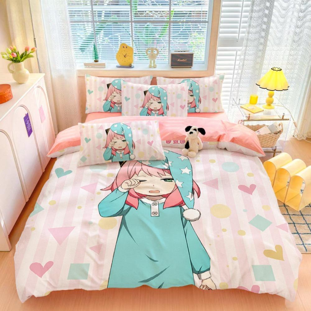 Cartoon Anime girl,Microfibre Bedding Sets, Children's Bed Decor Duvet Cover for Teenagers Adult 3-Piece  with Zip Room Decor