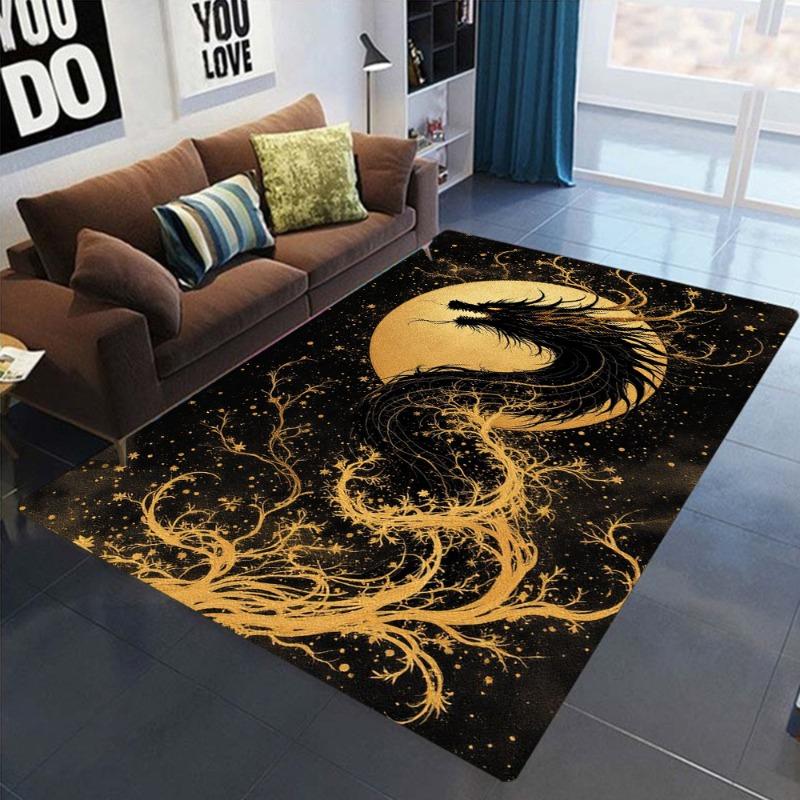 Chinese Dragon Printing Flannel Floor Mat Large Area Non-Slip Carpet for Living Room Sofa Bedroom Decoration Beautiful Fashion