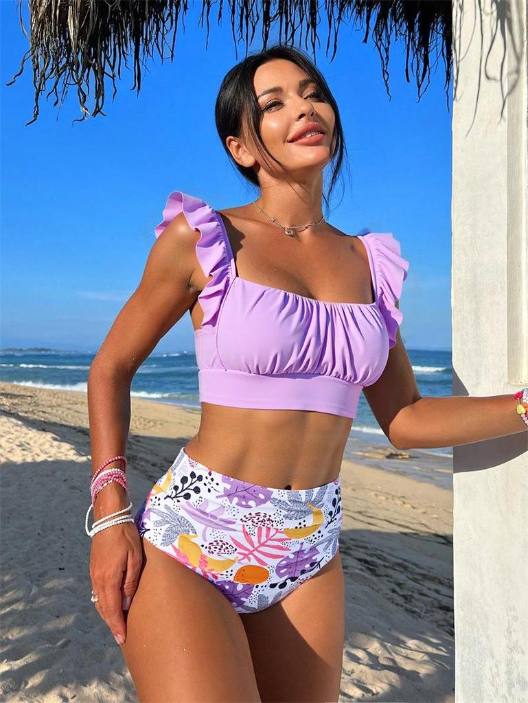 2025 Women's Ruffled Print Two-Piece Bikini Swimsuit