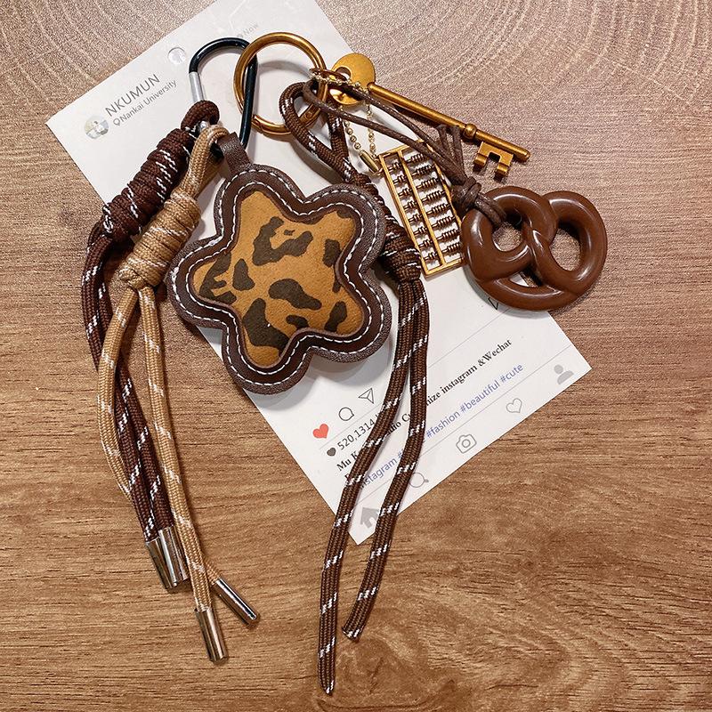 Yogodlns Braided Rope Leopard Print Flower Bag Pendant Women Handbag Backpack Decors Fashion Bag Accessories