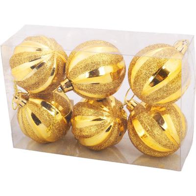 Gold Christmas Tree Baubles Decorated with Embossing 6cm - Set of 6