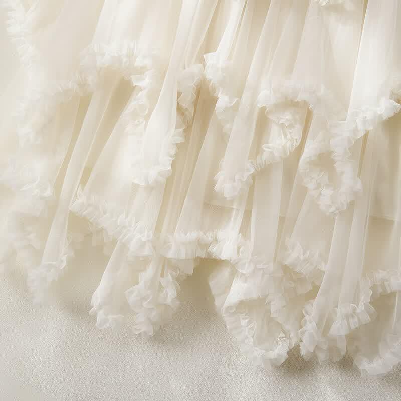 French Romantic Elastic Waist Ruffle Tiered A-Line Midi Skirt