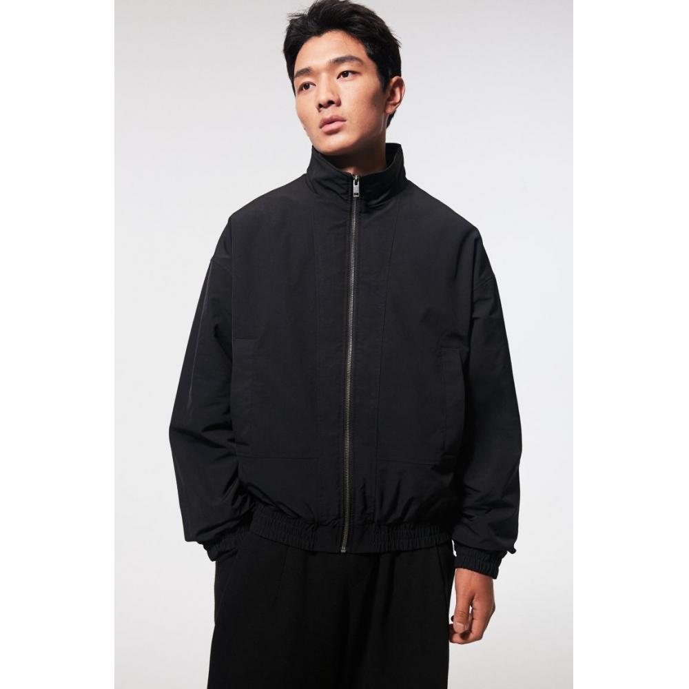 H M Funnel Neck Jacket Loose Fit Black
