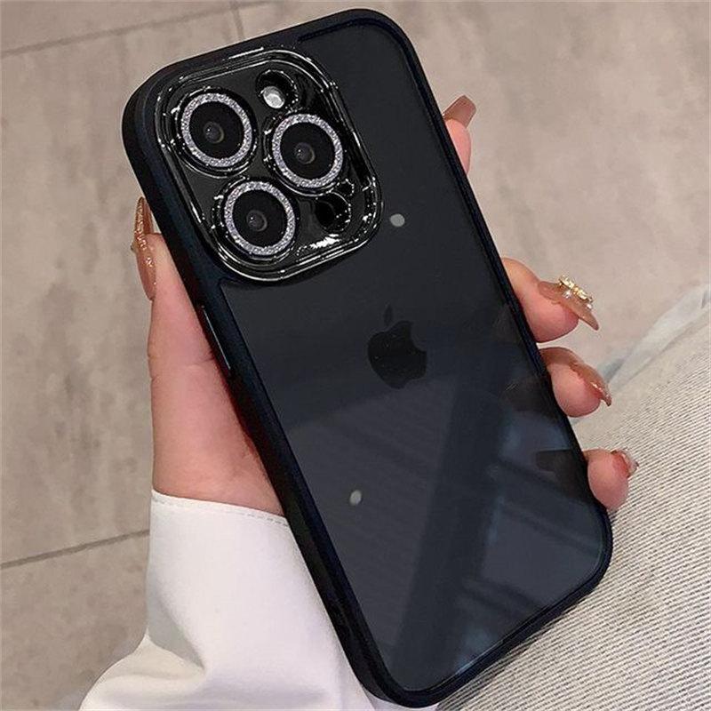 Luxury Glitter Diamond Transparent Case For iPhone 15 14 13 12 11 Pro Max Plus Lens Protection Shockproof Bumper Cases Cover