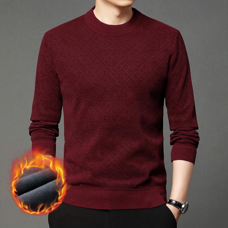 

Мужской свитшот среднего возраста Осень Зима Новый стиль Утепленный Теплый Свободный Повседневный Геометрический Минималистичный Базовый слой Топ L красный