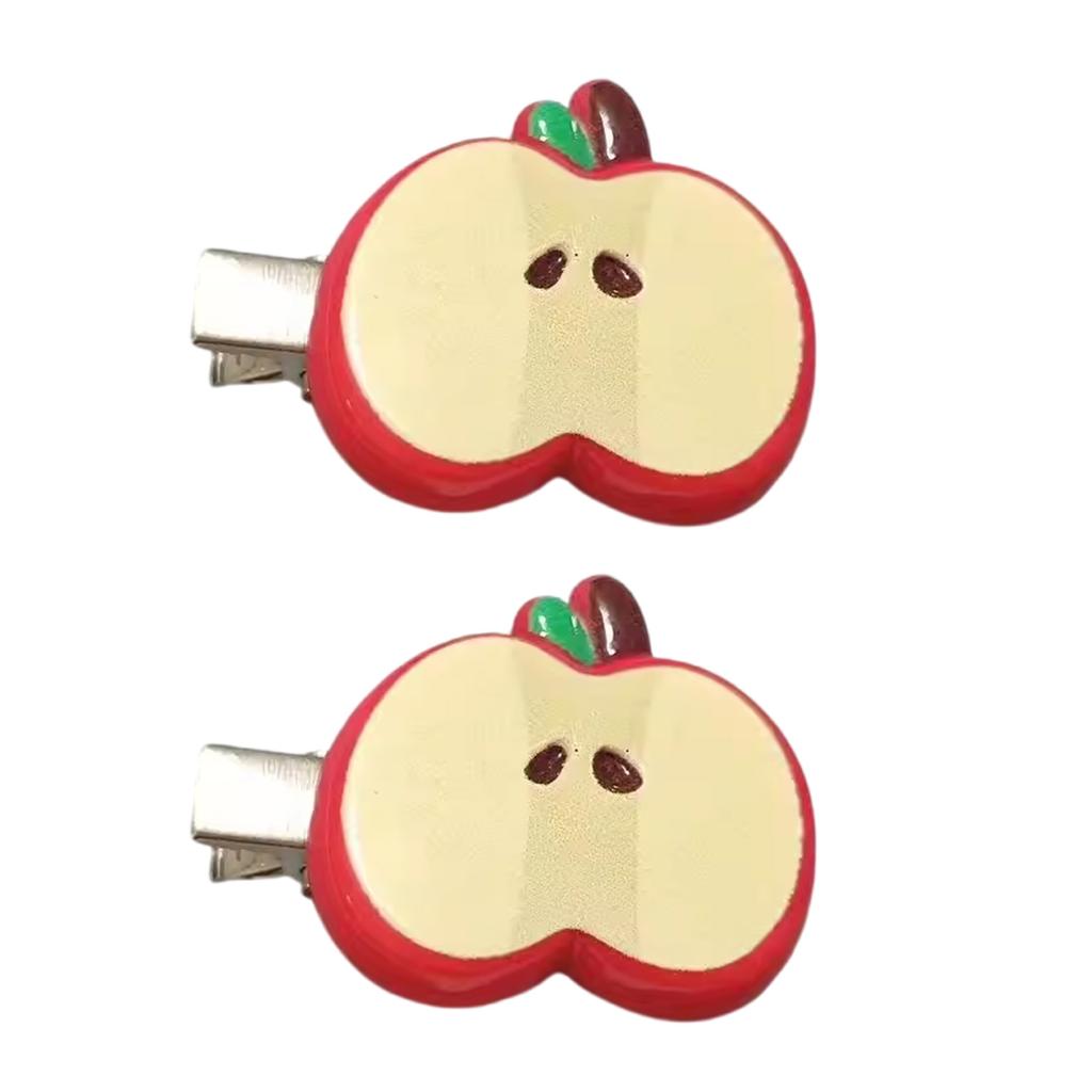 Pack of 2 Cartoon Apple Hair Clip Resin Hairpin Side Barrette for Girls Kids Daily Use Women Fashion Accessories