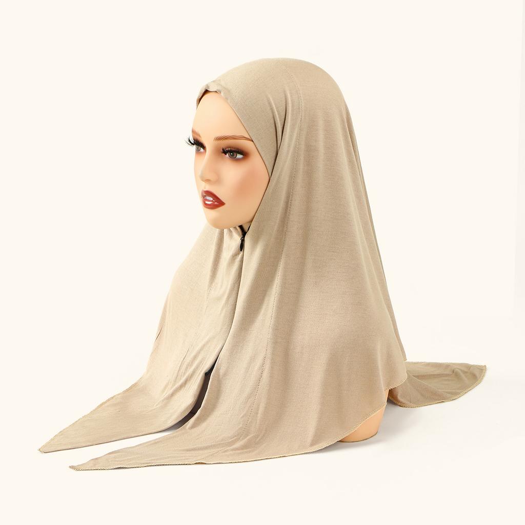 Zipper Design Muslim Hijab Solid Gray Instant Scarf Practical & Modest Islamic Headscarf for Women's Ethnic Fashion & Daily Use