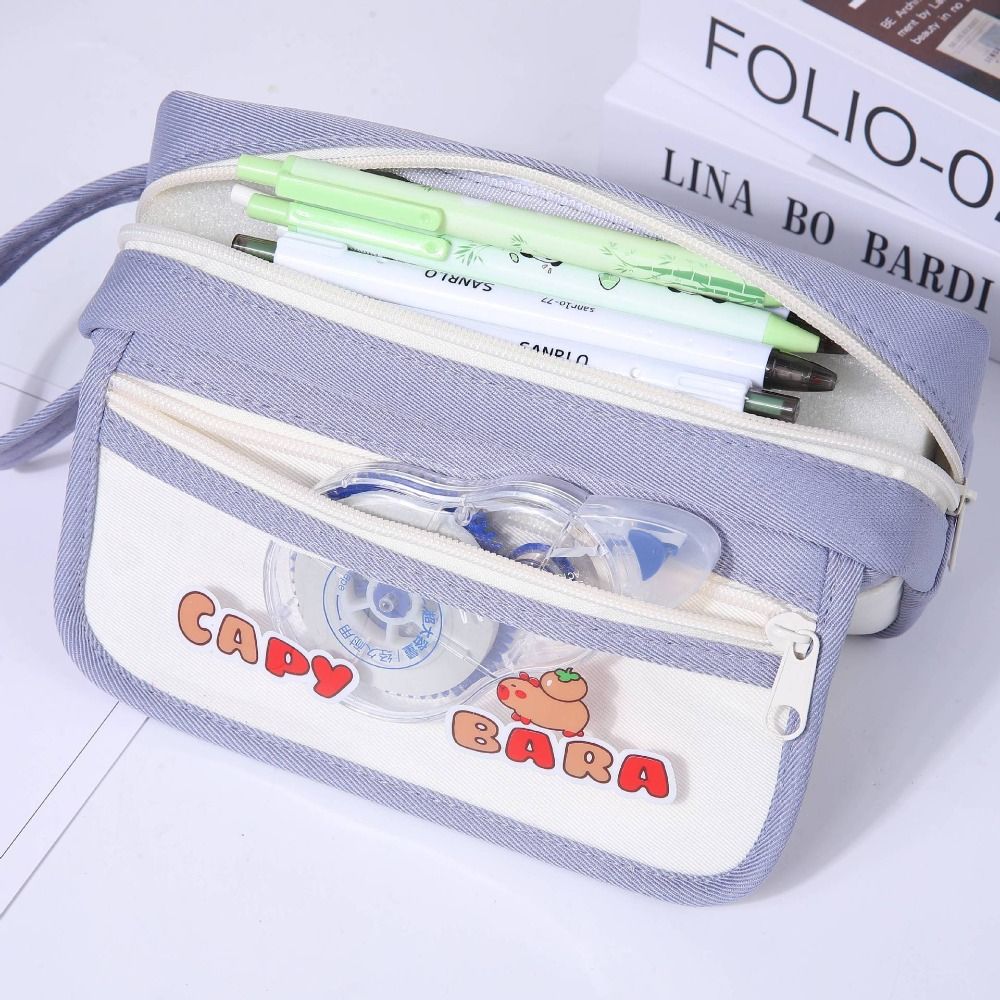 

High Appearance Level Pen Bag Visible Stationery Kawaii Capybara Pencil Case for Students синій