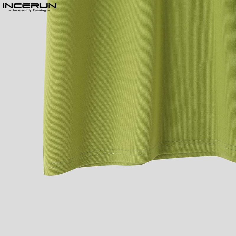 INCERUN Summer Men's V Neck Short Sleeve Texture Casual T-shirts Tops