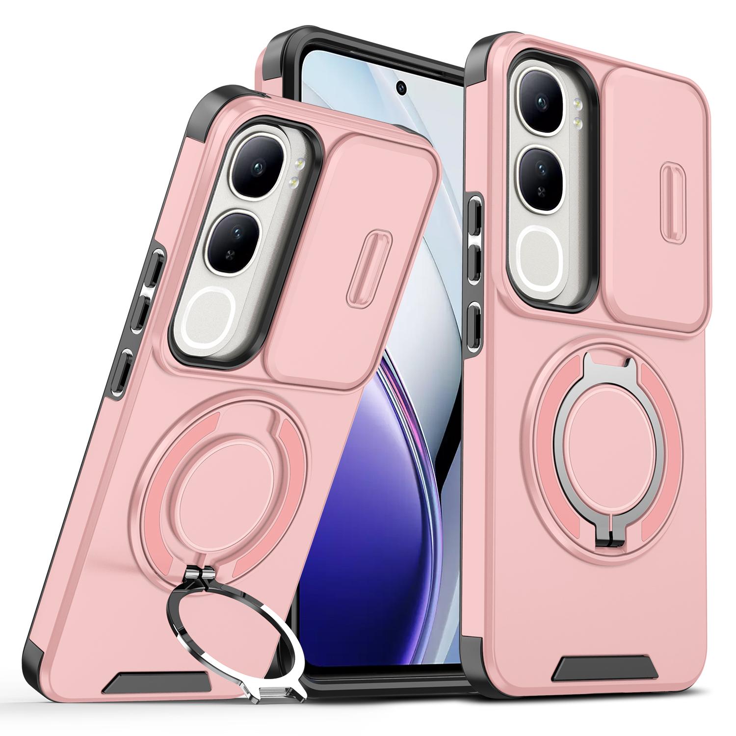 

Бронированный чехол для Vivo V40 Pro Lite 5G с подставкой и выдвижным окошком. Защитная крышка с магнитной застежкой и матовым покрытием. for Vivo V40 Lite 5G розовый