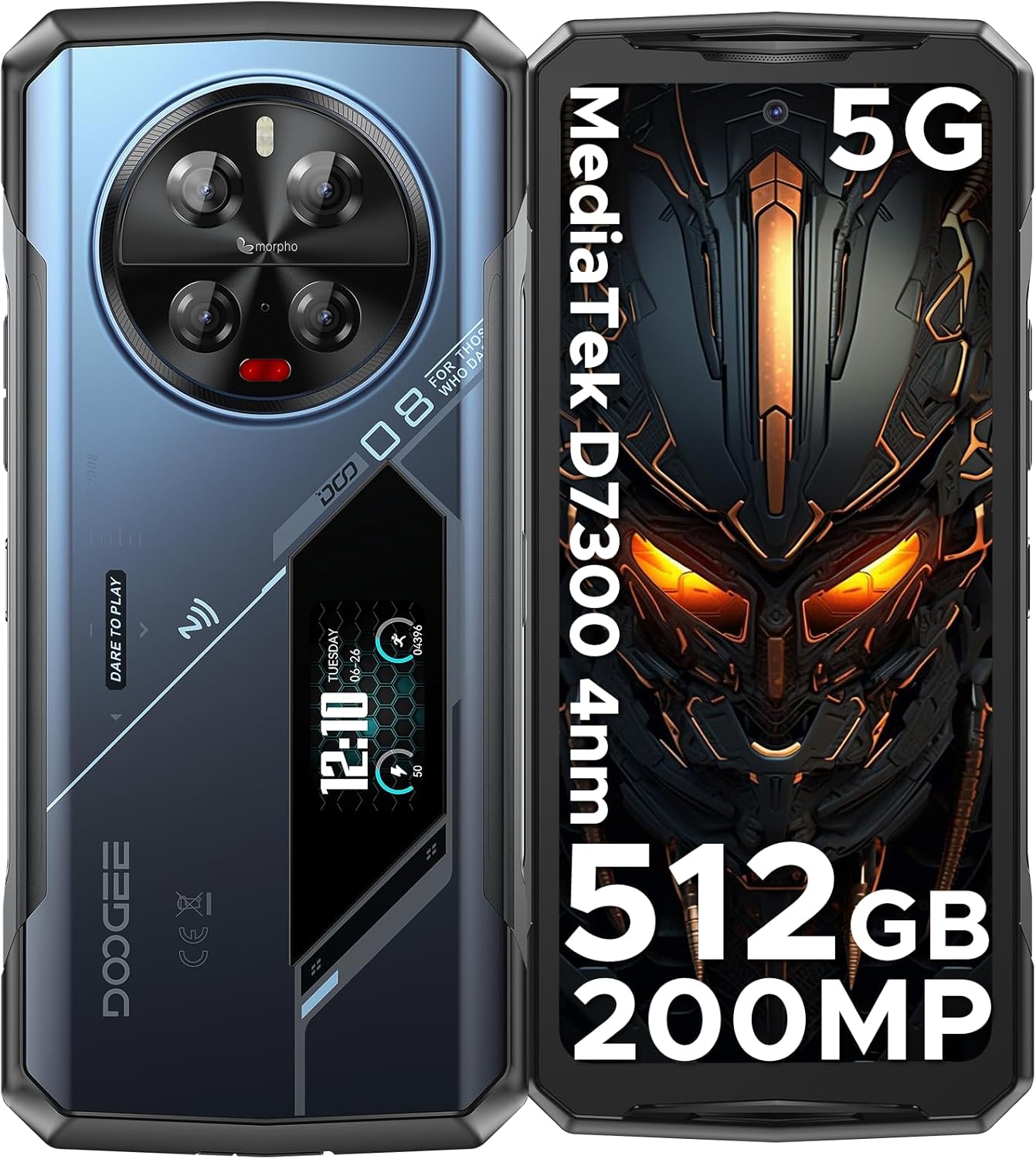 Mobilný telefón DOOGEE V40 Pro 5G 36 GB + 512 GB / TF 2 TB 200 MP 8680 mAh 6,78  FHD+ 1,47  Zadný displej Android 14 modrá