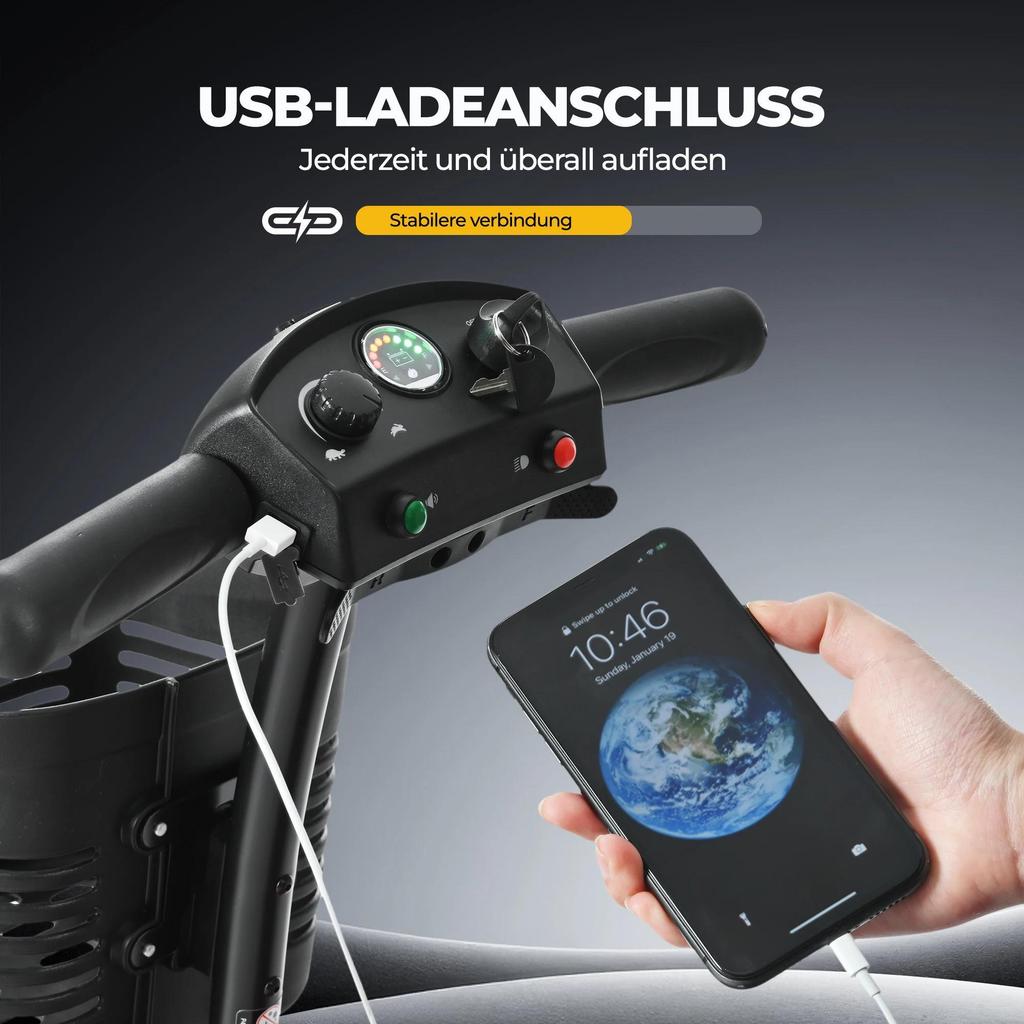 Sweetrich S2 250W 24V 12Ah Batterie Amovible Pneu 7.5 * 2.0 Scooter Électrique à Quatre Roues pour Personnes Âgées Équipé d'un Siège Pivotant Capacité de Charge 136kg