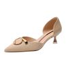 Small Heel Single Shoes Women's Spring New Metal Buckle Small Fresh Professional Pointed Thin Heel High Heels