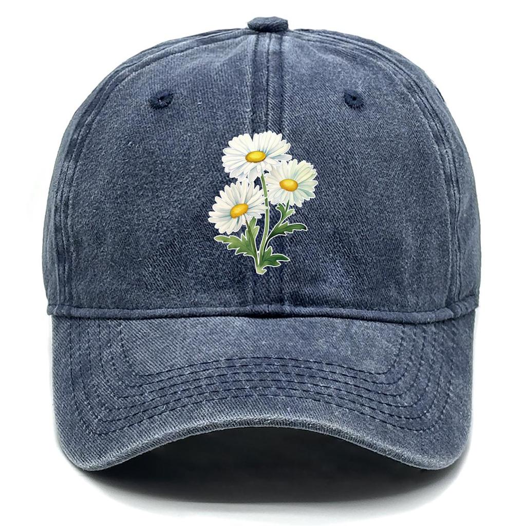 Little Daisy Print Snapback Baseball Cap, Flower Mesh Hat Washed Fit Curved Brim Summer Adjustable Baseball Hat