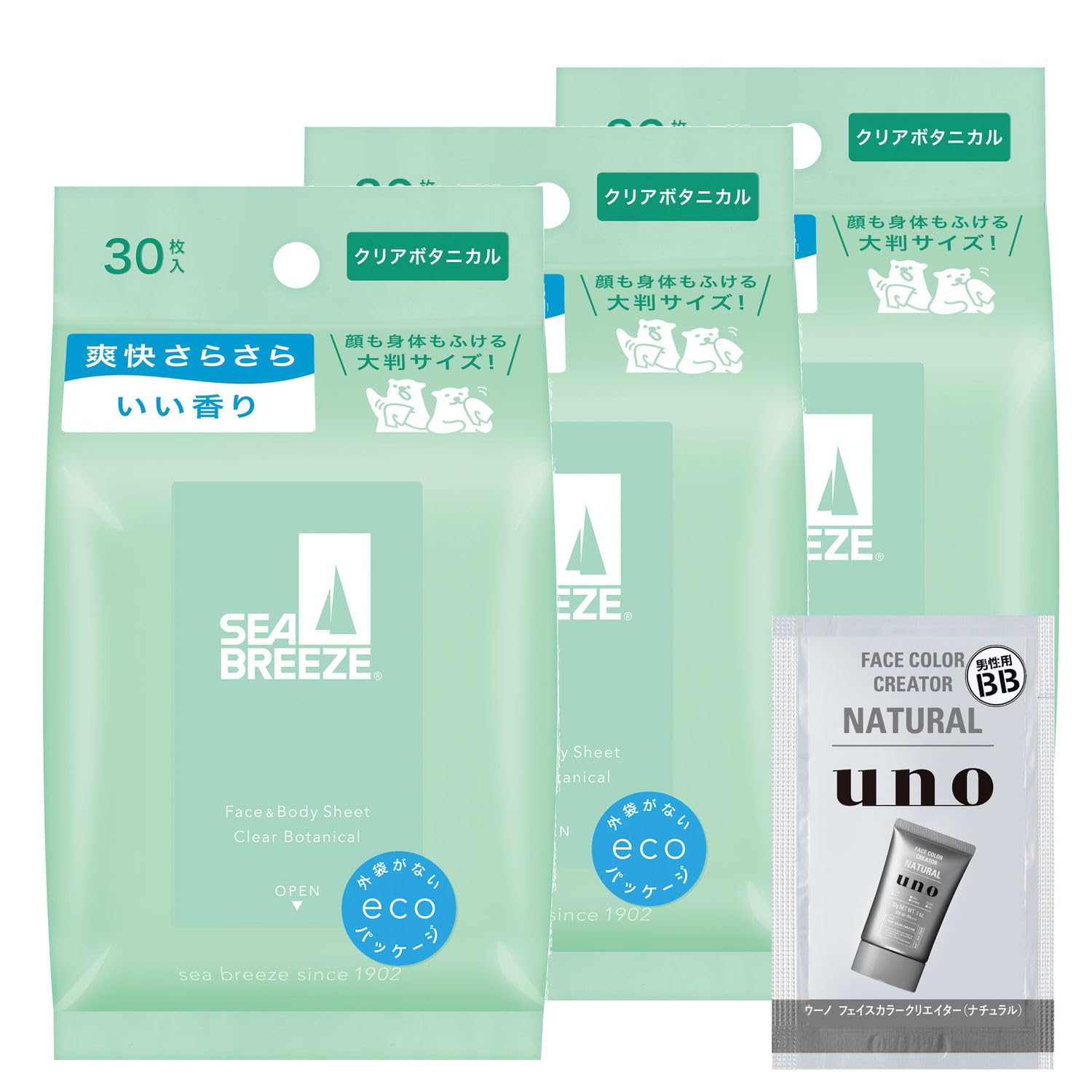 

Seabreeze Seabreeze Салфетки для лица и тела N Clear 30 шт. х 3 упаковки Бонус Большая Полная Защита от Жара [Оптовая Покупка] & Ботанический, + Подарок, Размер, Тело,