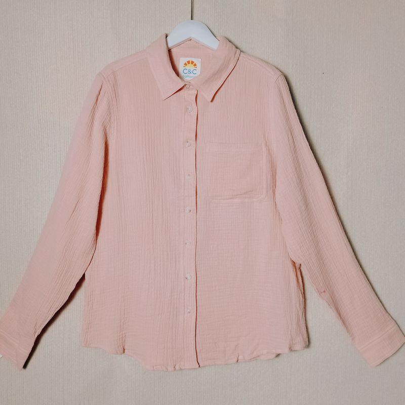 Export Original Order Exported To Italy Pure Cotton Double-Layer Gauze Washed Fabric Long Sleeves White Shirt Women's Basic Stylish