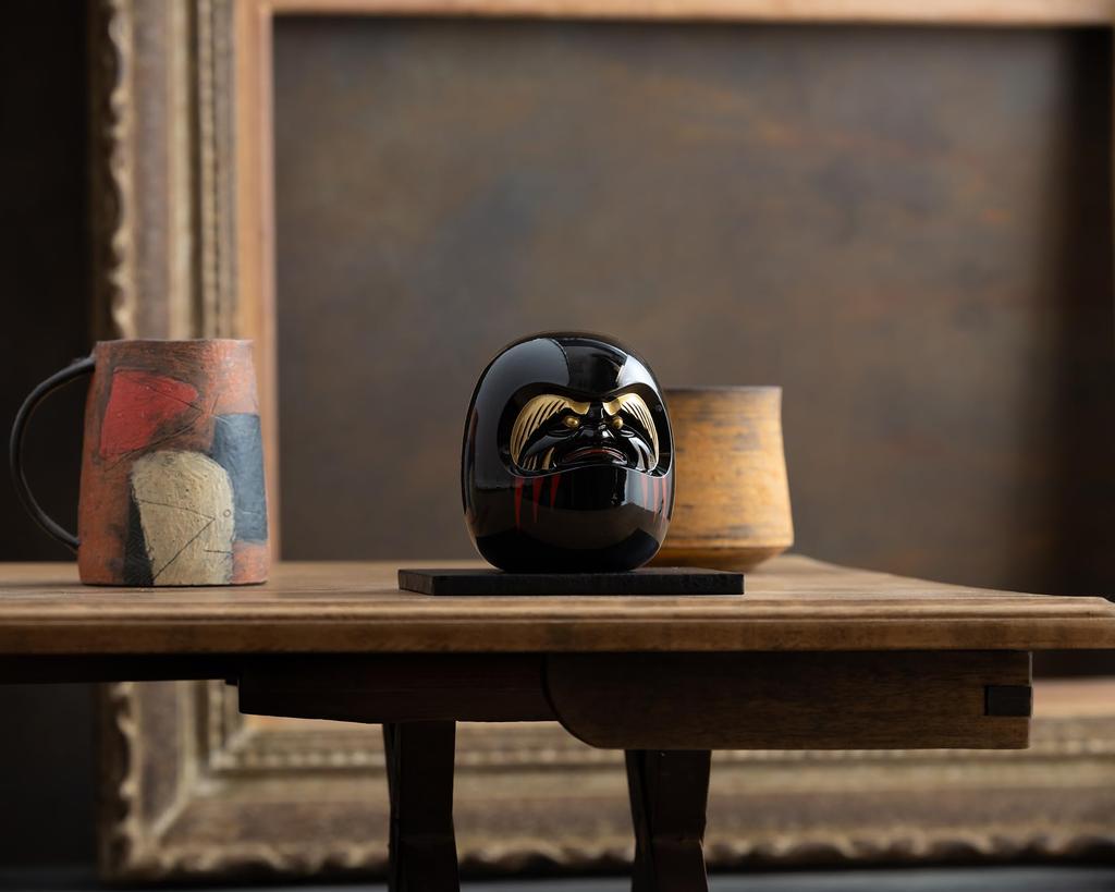 Gin-Yado Black Daruma Figurine by Engaku Daishi, Takaoka Copperware (Daruma BL)