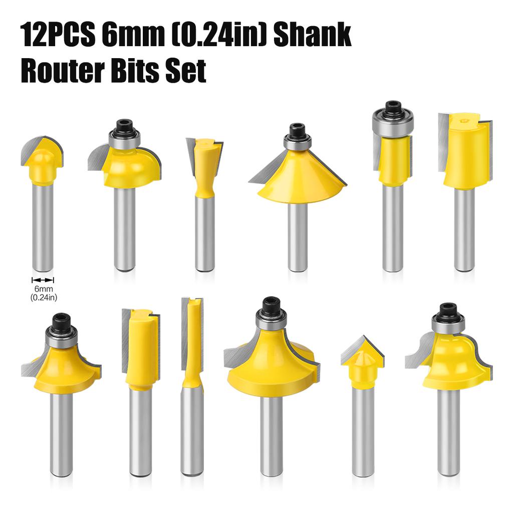 12pcs 6mm 8mm 1/4in 1/2in Shank Router Bits Set Woodworking Milling Cutter Trimming Straight Bits Carbide Engraving Cutting Tool