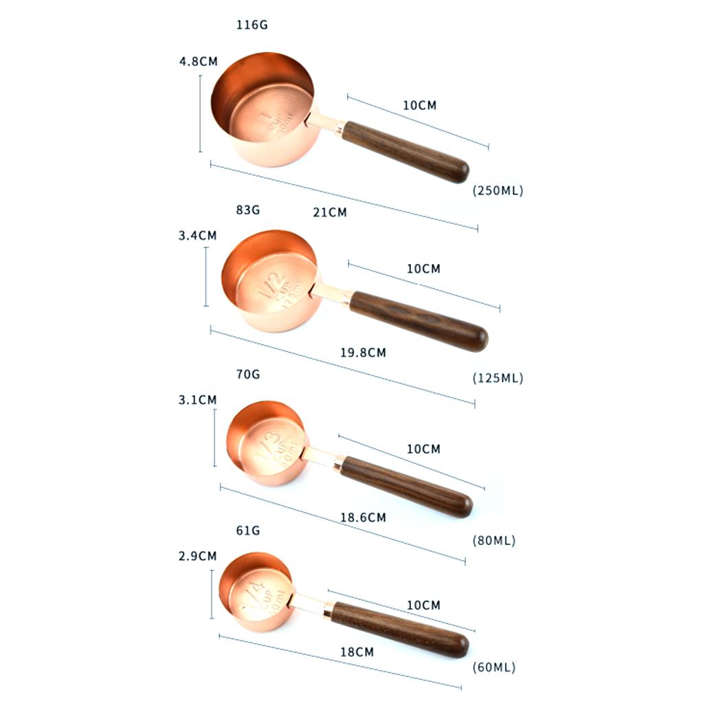 4pcs Liquid Ingredients Measuring Spoons Cups Walnut Handle Portable Bartending Gadgets