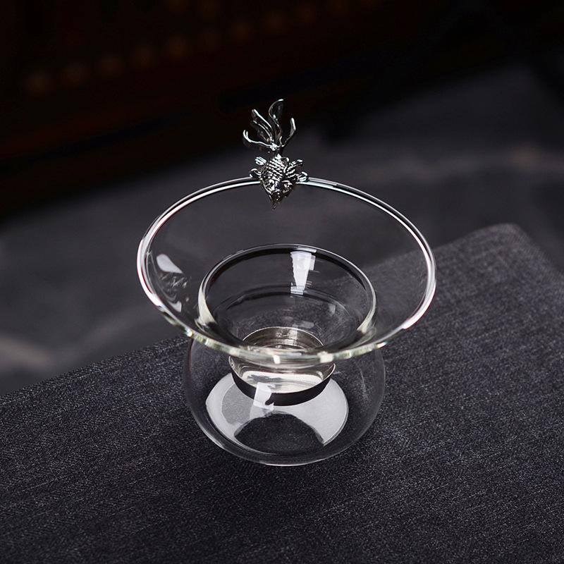 Fish Glass And Stainless Steel Tea Strainer with Holder Base Fine Mesh Filter for Loose-leaf Tea Gongfu Tea Coffee Beverages