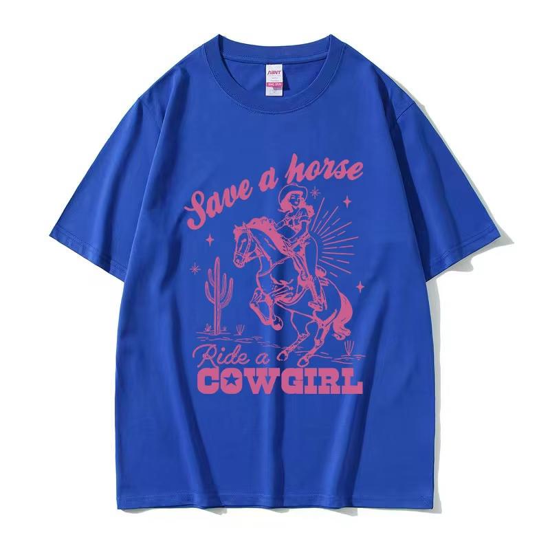 2025 Summe Save A Horse Ride A Cowboy Druck Freizeit Herren Damen Harajuku F100 Reine Baumwolle Bedrucktes Atmungsaktives T-Shirt Y2k