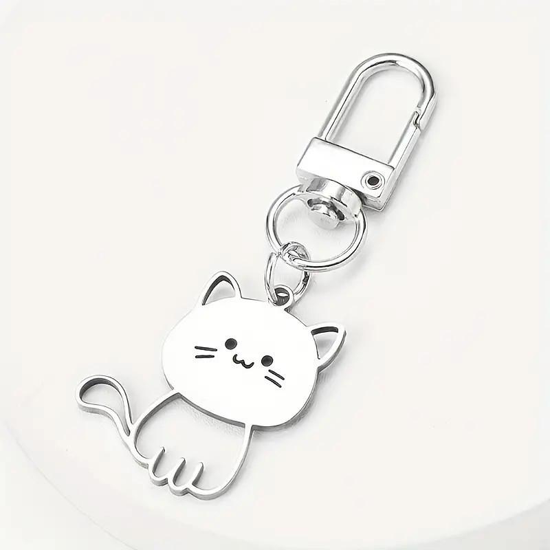 Creative Stainless Steel Cartoon Cat Couple Keychain - Cute & Simple Design