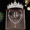 3pcs/set Luxury Bridal Jewelry Sets Crystal Water Drop Tiaras Crown Necklace Earrings Silver Color Sparkling
