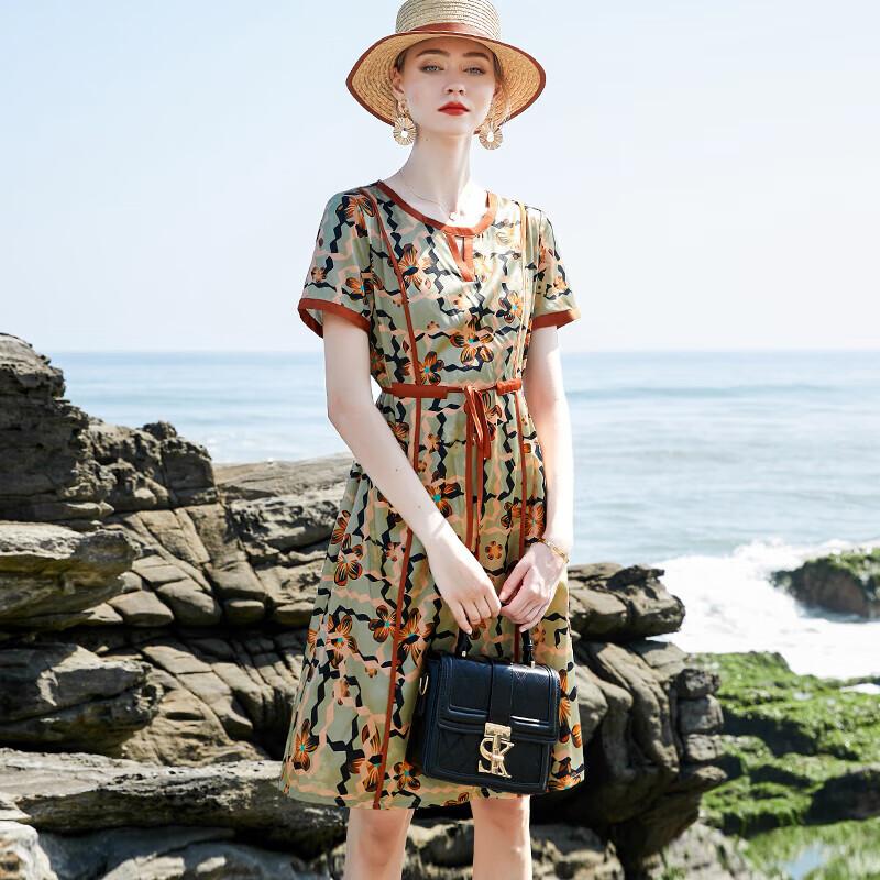 XUEXI New Chinese Style Silk Blend Printed Maxi Dress 3XL