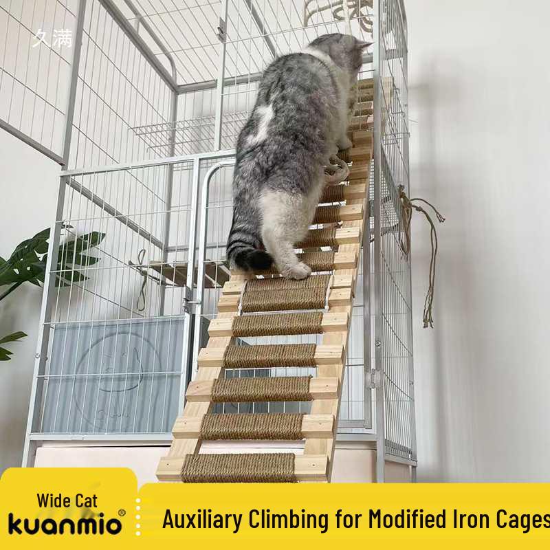 Solid Wood Cat Climbing Ladder with Jute Scratch Board and Stairs
