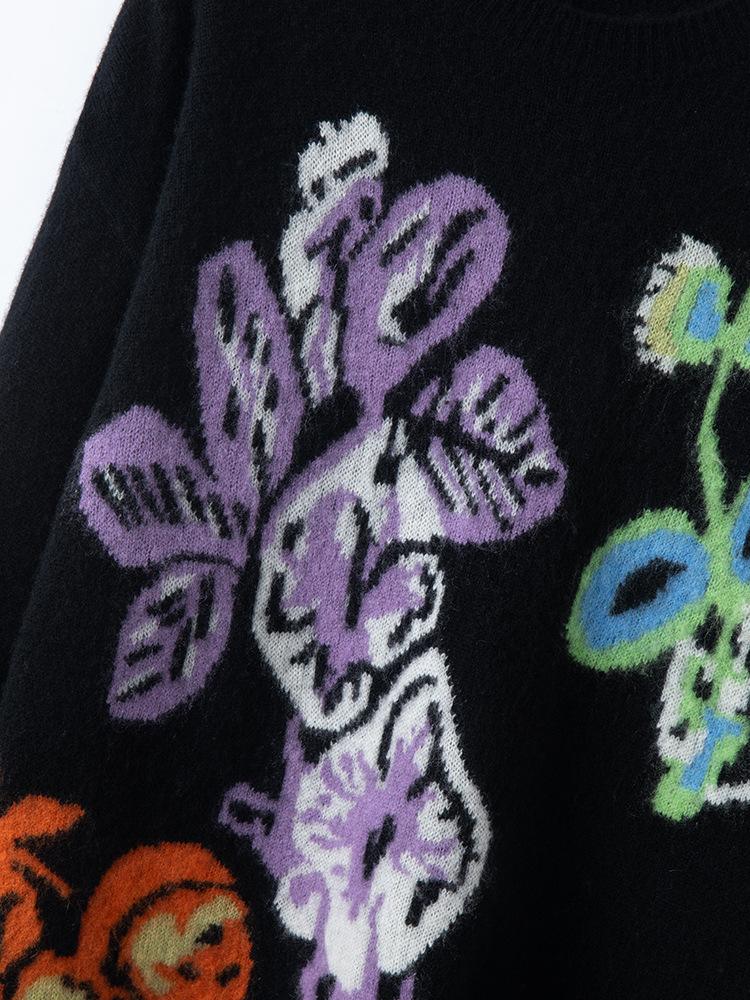 2025 A/W Floral Jacquard Cashmere Women's Embroidered Pullover Sweater